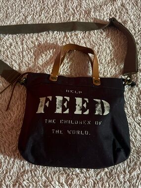 FEED Canvas Tote with Leather Handles and Crossbody Strap - Black
